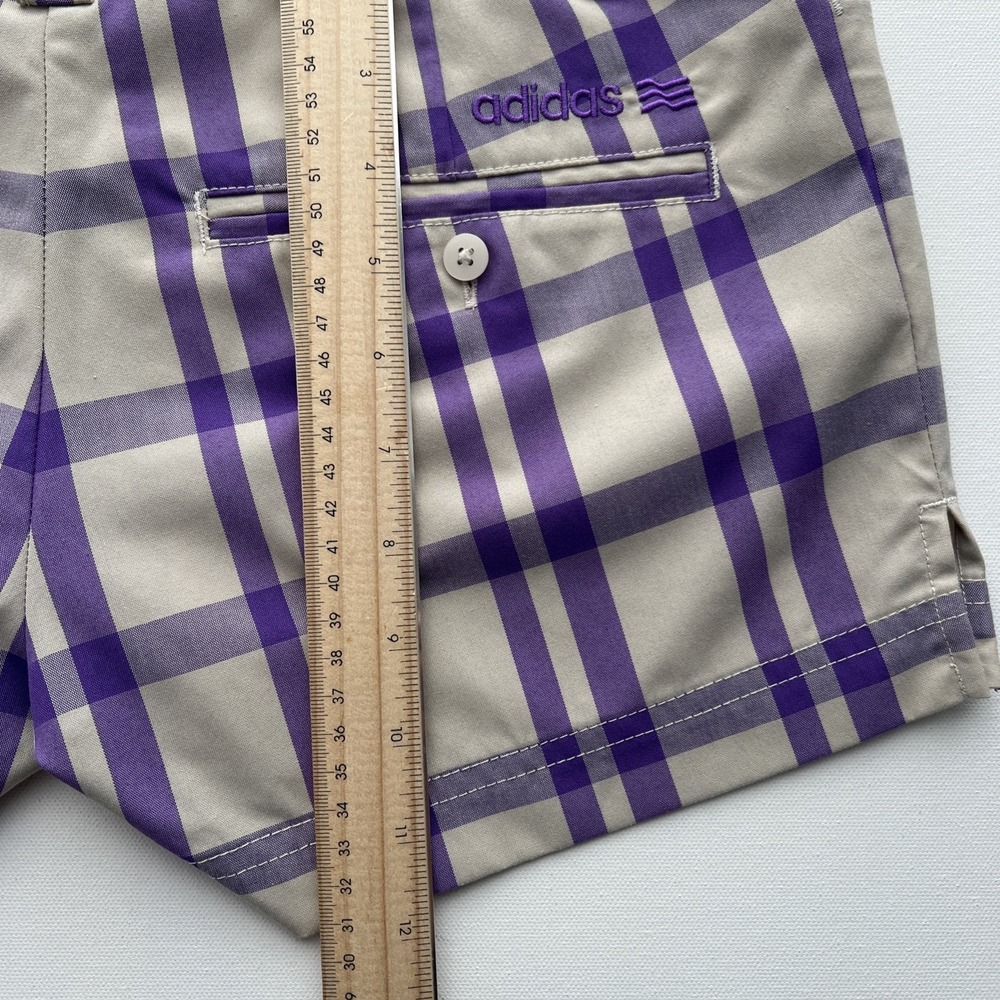 ADIDAS Shorts Womens 2 Purple Plaid Checked Stretch Golf Performance Chino - Picture 6 of 9